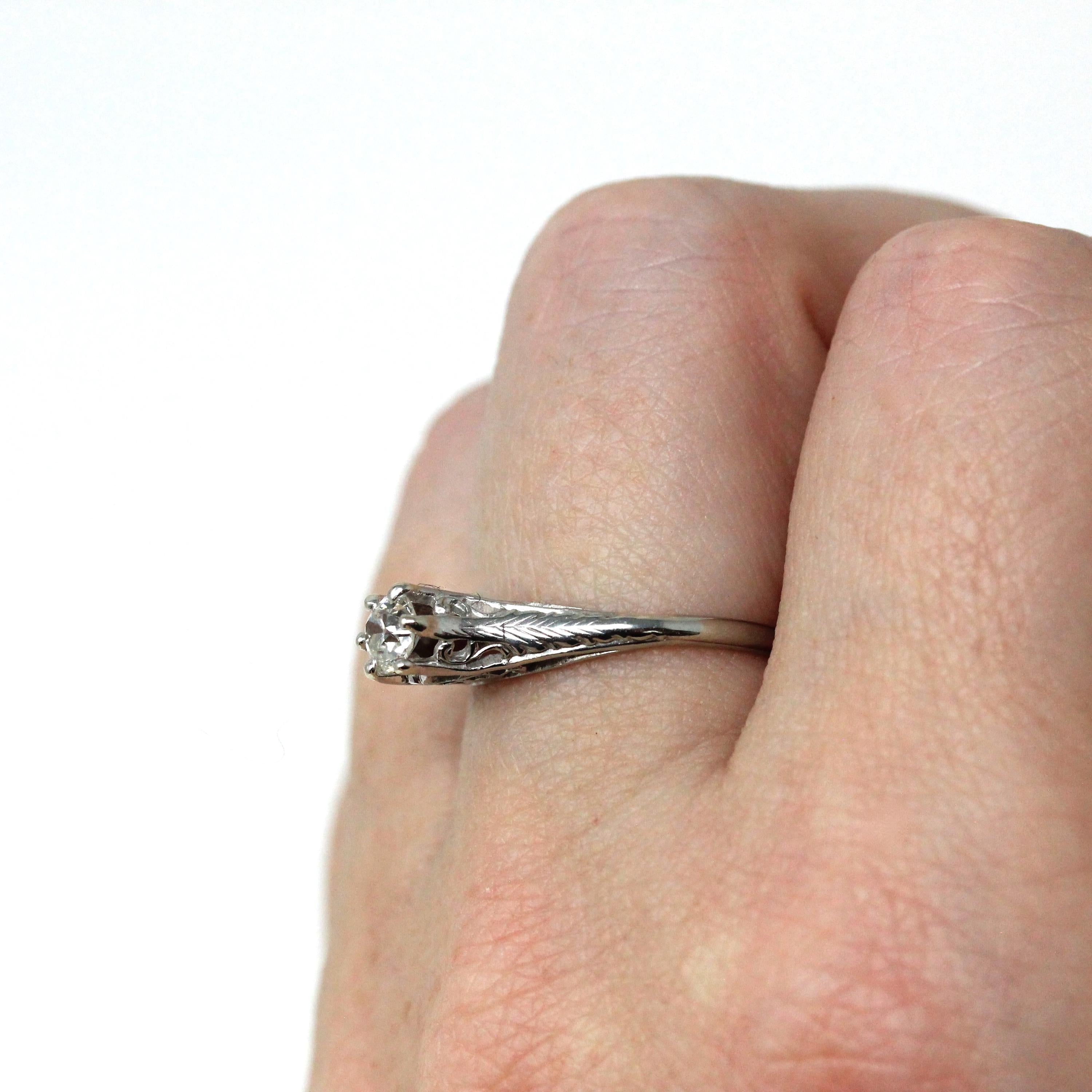 Vintage Diamond Ring - Art Deco 18k White Gold Natural Gemstone Basket Cathedral Solitaire - Circa 1930s Size 5 1/2 Filigree Fine Jewelry