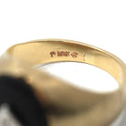 Vintage Onyx Ring - Retro 10k Yellow Gold Black Oval Gemstone & Diamond Statement - Circa 1960s Era Size 7 1/4 Two Tone Fine 60s Jewelry