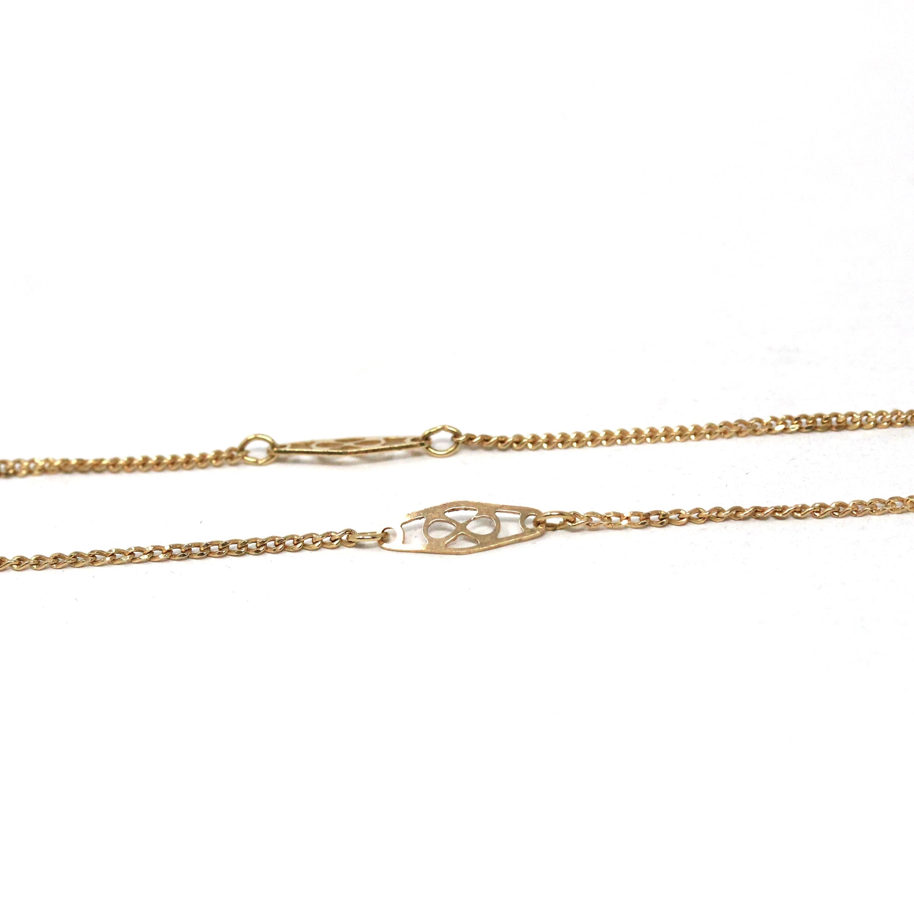 Delicate Retro Necklace - Vintage 70s 14k Infinity Symbol Filigree Style Stations & Curb Chain - Circa 1970s - 19 Inches Retro Era Jewelry