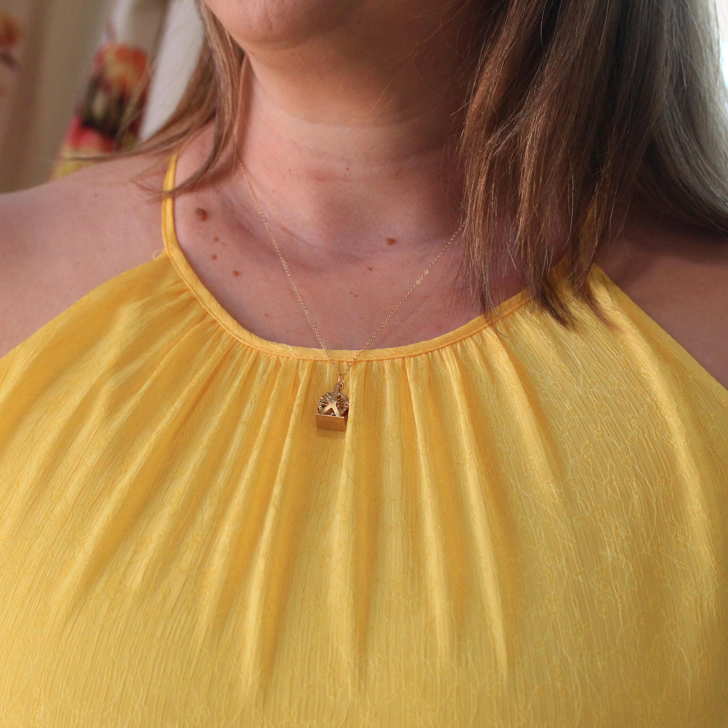 Ferris Wheel Charm - Retro Era 14k Yellow Gold & Enamel Carnival Ride Pendant Necklace - Vintage Circa 1960s Amusement Kinetic Fine Jewelry