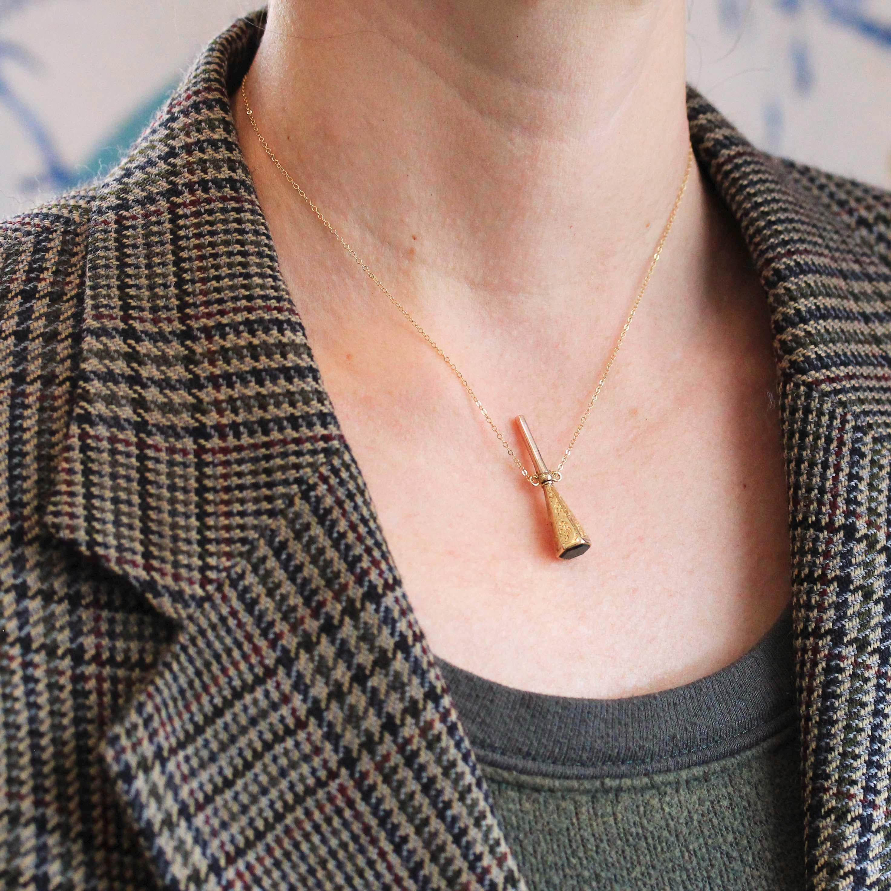 Antique Bloodstone Fob - Victorian Era 14k Yellow Gold Wax Seal Stamper Charm - Circa 1890 Engraved Hidden Watch Key Fine Chatelaine Jewelry