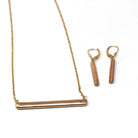 Edwardian Jewelry Set - Antique 14k Yellow Gold Blue Enamel Bar Pendant Necklace & Drop Earrings - Circa 1900s Era Seed Pearl Fine Jewelry