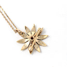 Antique Flower Pendant - Edwardian 14k Yellow Gold Brooch Charm Necklace - Circa 1900s Era Seed Pearl & Natural Ruby Starburst Fine Jewelry
