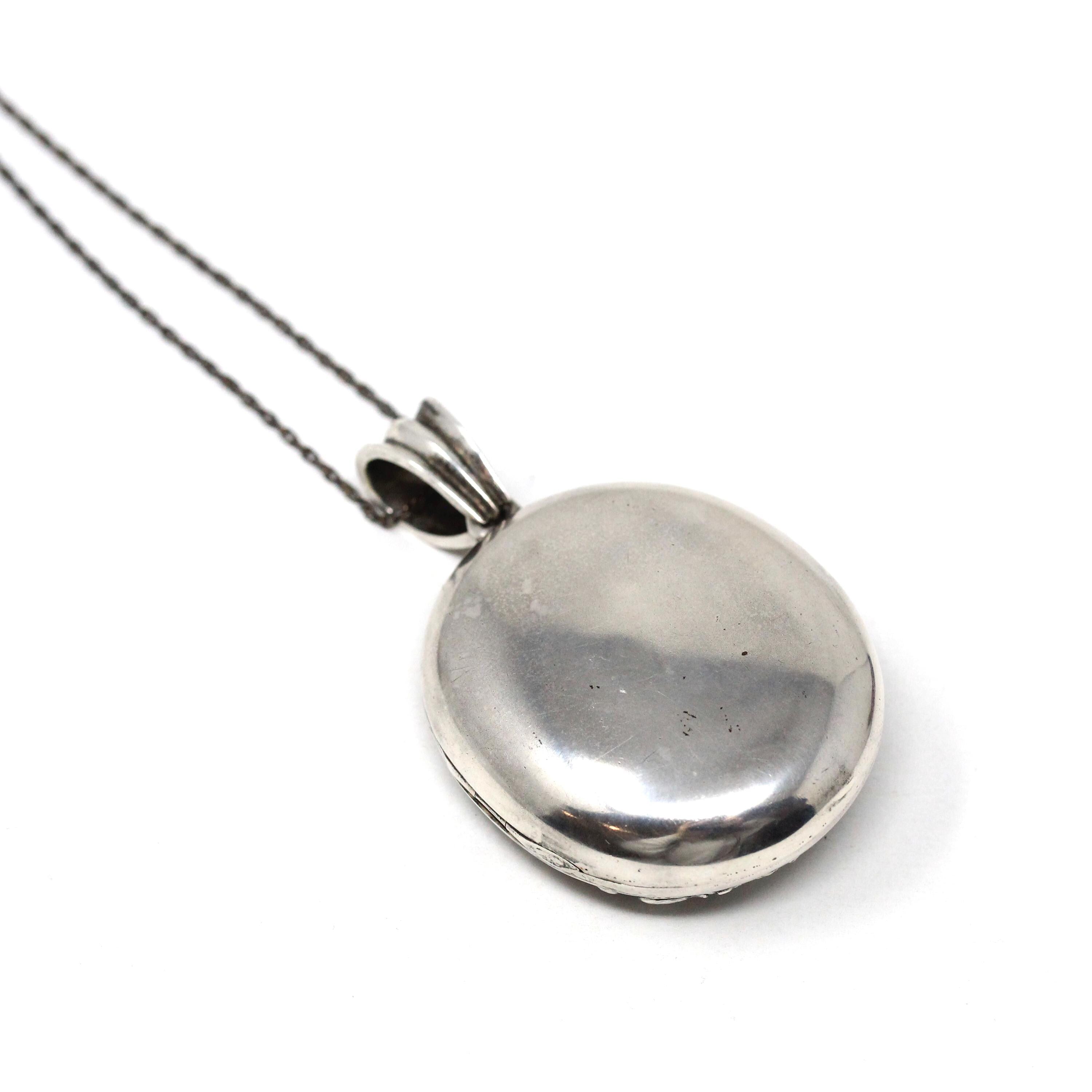 Silver Hindu Locket - Antique Victorian Sterling Large Oval Repousse Deity Pendant - Circa 1890s Era Hair Keepsake Photo Statement Jewelry