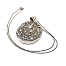 Silver Hindu Locket - Antique Victorian Sterling Large Oval Repousse Deity Pendant - Circa 1890s Era Hair Keepsake Photo Statement Jewelry