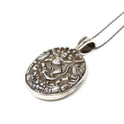 Silver Hindu Locket - Antique Victorian Sterling Large Oval Repousse Deity Pendant - Circa 1890s Era Hair Keepsake Photo Statement Jewelry