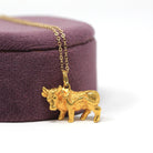Estate Taurus Charm - Modern 14k Yellow Gold Figural Bull Pendant Necklace - Circa 1990s Era Astrological Fine Zodiac Earth Sign Jewelry