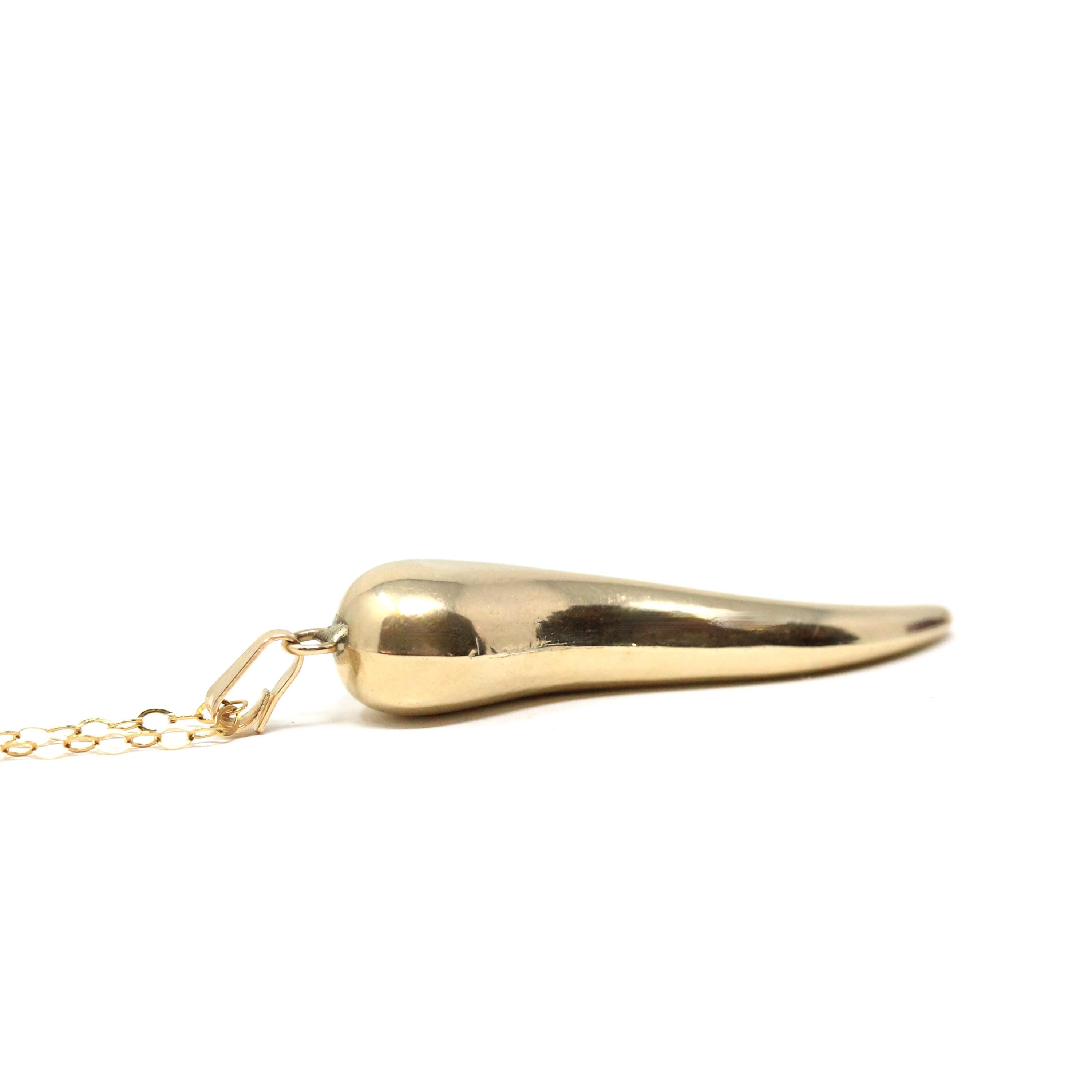 Italian Horn Charm - Retro 14k Yellow Gold Italy Cornicello Good Luck Pendant Necklace - Vintage Circa 1970s Ward Off Evil Amulet Jewelry