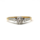 Vintage Diamond Ring - Mid Century Era 18k Yellow & White Gold Natural Gemstone Engagement - Circa 1960s Size 5 Two Tone Fine Bridal Jewelry