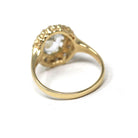 Aquamarine Halo Ring - Modern 14k Yellow Gold Natural Diamonds Accents - Estate 1990s Size 7 1/4 March Birthstone Fine Statement Jewelry