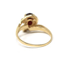 Modern Garnet Ring - Estate 14k Yellow Gold Oval Cut Red Gem & Diamond Bypass - Circa 2000s Era Size 4 1/2 January Birthstone Fine Jewelry