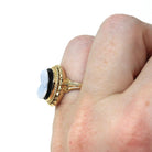 Vintage Onyx Cameo Ring - Retro 10k Yellow Gold Carved Oval Black and White Woman's Profile Silhouette - Circa 1960s Size 5 1/2 Fine Jewelry