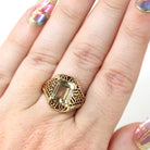 Modern Citrine Ring - Estate 10k Yellow Gold Natural Yellow Quartz Gemstone - Circa 2000s Size 6 3/4 Filigree Art Deco Style Fine Jewelry