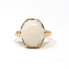 Vintage Opal Ring - Retro Era 14k Yellow Gold Fancy Cut Oval Cabochon Gem Solitaire - Circa 1960s Size 6 3/4 Fine October Birthstone Jewelry