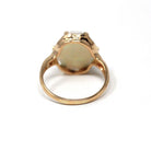 Vintage Opal Ring - Retro Era 14k Yellow Gold Fancy Cut Oval Cabochon Gem Solitaire - Circa 1960s Size 6 3/4 Fine October Birthstone Jewelry