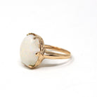 Vintage Opal Ring - Retro Era 14k Yellow Gold Fancy Cut Oval Cabochon Gem Solitaire - Circa 1960s Size 6 3/4 Fine October Birthstone Jewelry