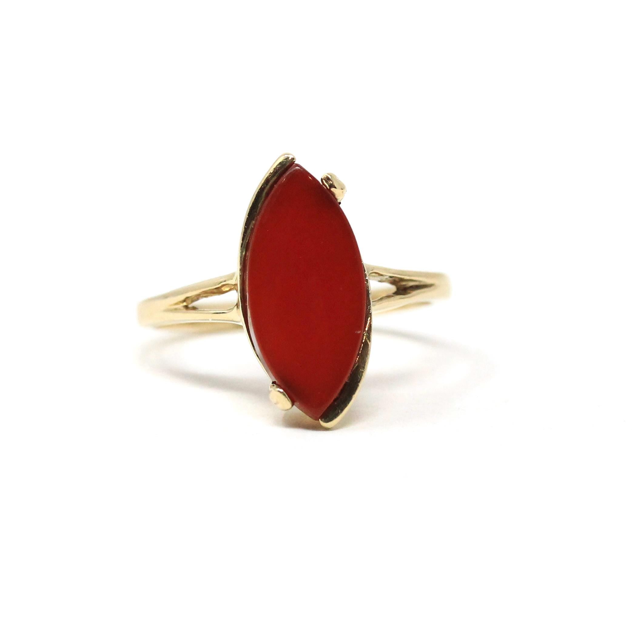 K18 赤石リング 6g カーネリアン メノウ 昭和レトロ アンティーク Vintage Carnelian Ring - Retro 10k Yellow Gold Natural Red