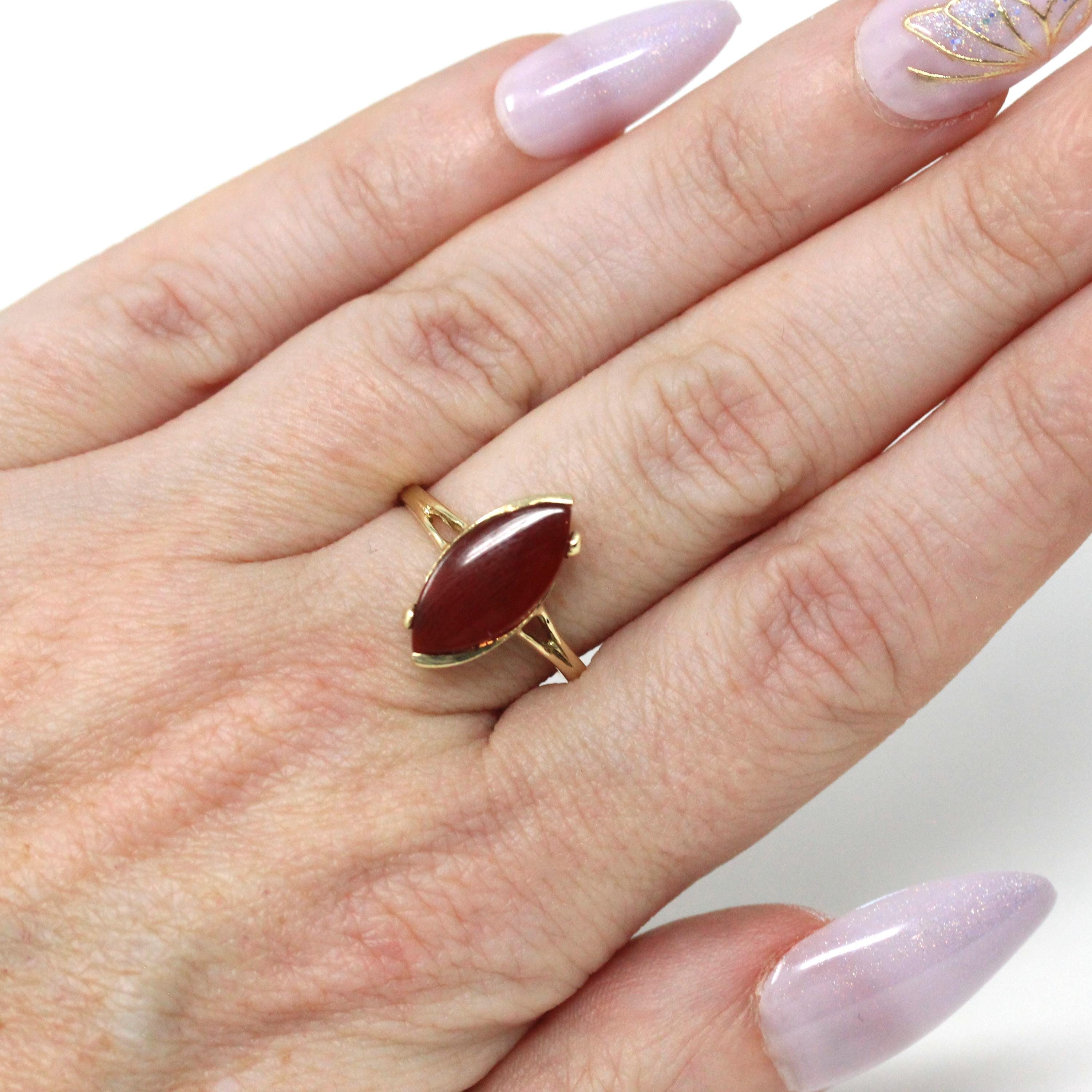 Vintage Carnelian Ring - Retro 10k Yellow Gold Natural Red