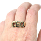 Modern "CEO" Ring - Estate 10k Yellow Gold Signet Letters Band - Unisex Boss Manager Gift Size 9 1/4 Initials Statement Fine Jewelry