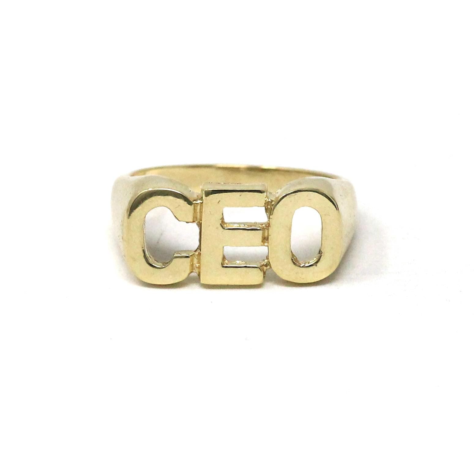 Modern "CEO" Ring - Estate 10k Yellow Gold Signet Letters Band - Unisex Boss Manager Gift Size 9 1/4 Initials Statement Fine Jewelry