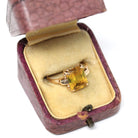 Vintage Created Yellow Sapphire Ring - Retro 10k Yellow Gold Rectangular Gemstone - Circa 1940s Size 6 Statement Solitaire Fine 40s Jewelry