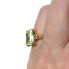 Created Spinel Ring - Mid Century 10k Yellow Gold Fancy Cut Rectangular Light Green Gem - Vintage Circa 1940s Era Size 5 Fine 40s Jewelry