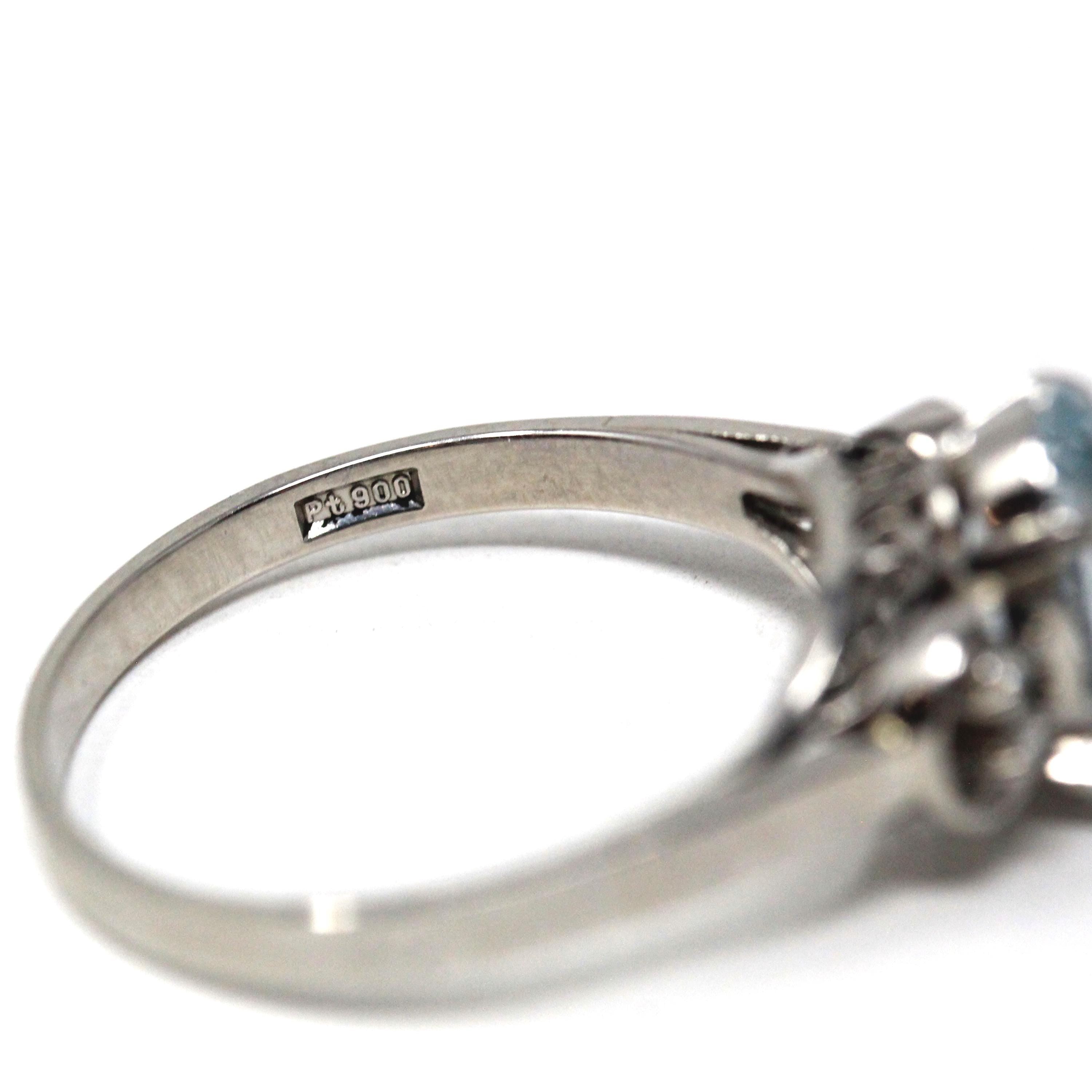 Aquamarine & Diamond Ring - Estate Platinum Oval Blue Natural Gemstones - Modern Size 8 Statement Fine Cocktail March Birthstone Jewelry