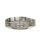 Art Deco Diamond Bracelet - Vintage 10k White Gold Filigree Natural .10 CTW Gemstones - Circa 1930s Era Wedding Filigree Panels Fine Jewelry
