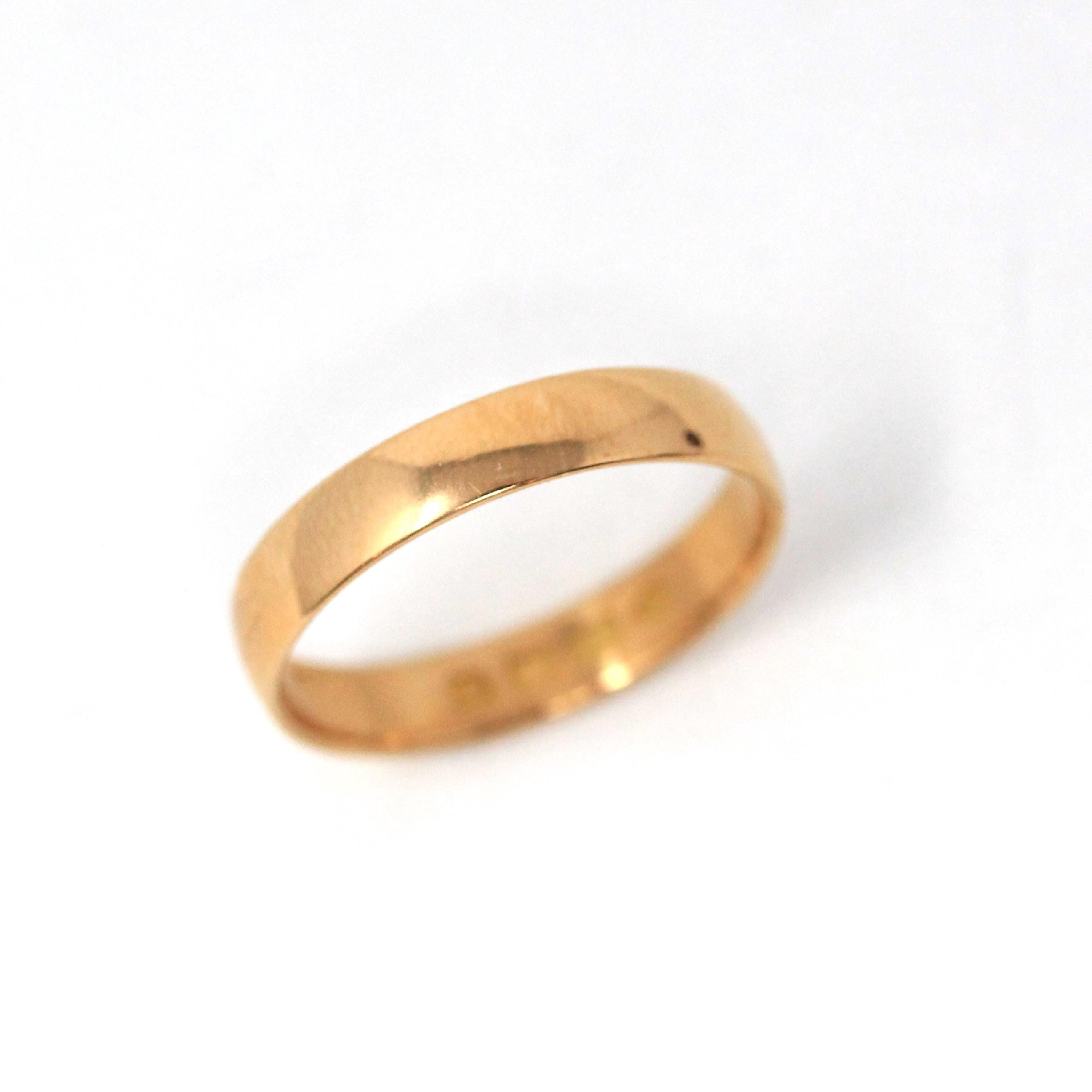 Victorian 22k Gold Band - Antique Unisex Plain Polished Round Wedding Ring - Hallmarked 1897 Rose Gold Size 6 Fine Bridal Stacking Jewelry