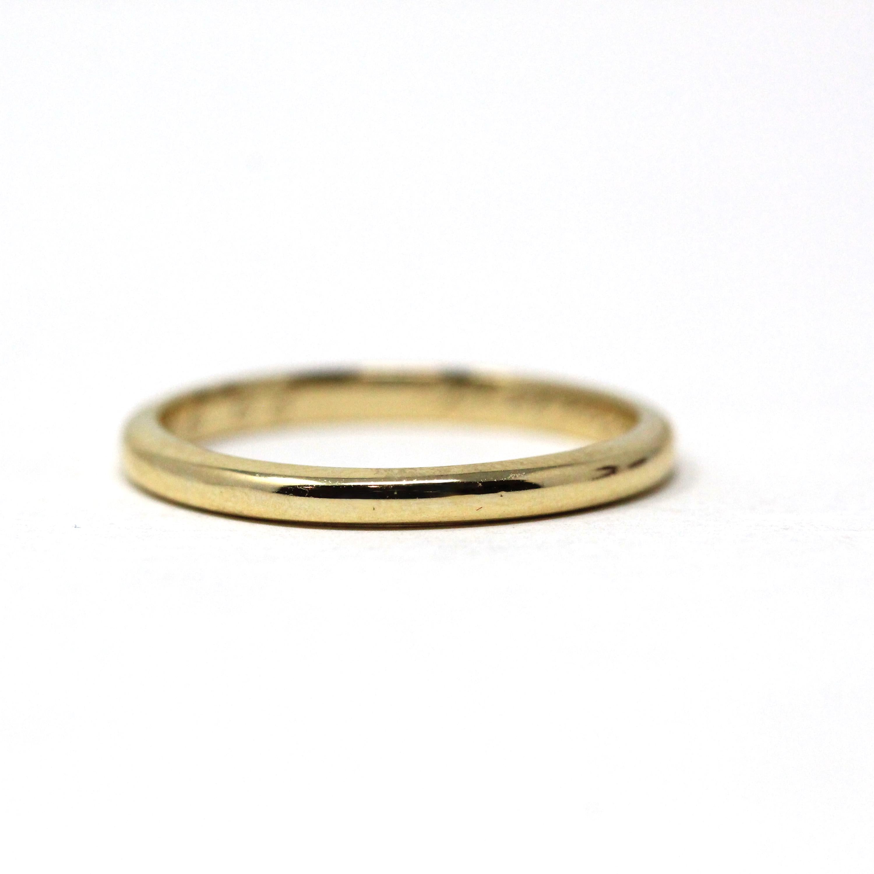 Vintage Wedding Band - Mid Century 14k Yellow Gold Plain Unadorned Polished Ring - Dated "29.9.45" Size 7 1/2 Stacking Dainty Fine Jewelry