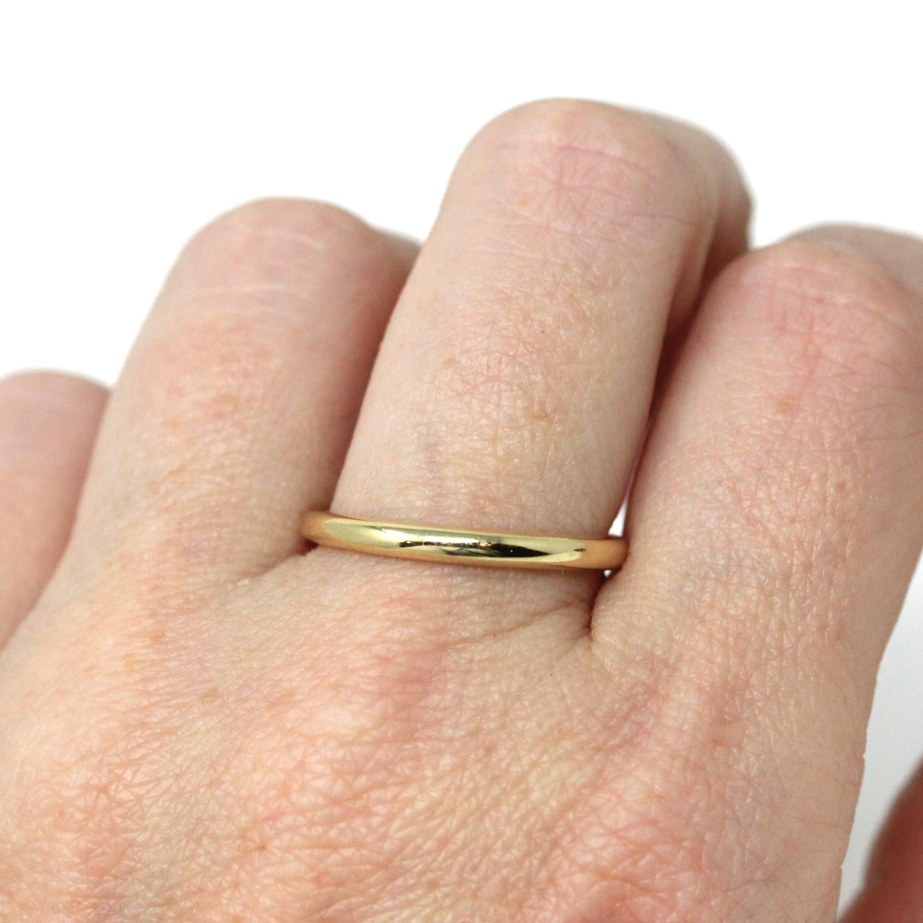 Vintage Wedding Band - Mid Century 14k Yellow Gold Plain Unadorned Polished Ring - Dated "29.9.45" Size 7 1/2 Stacking Dainty Fine Jewelry
