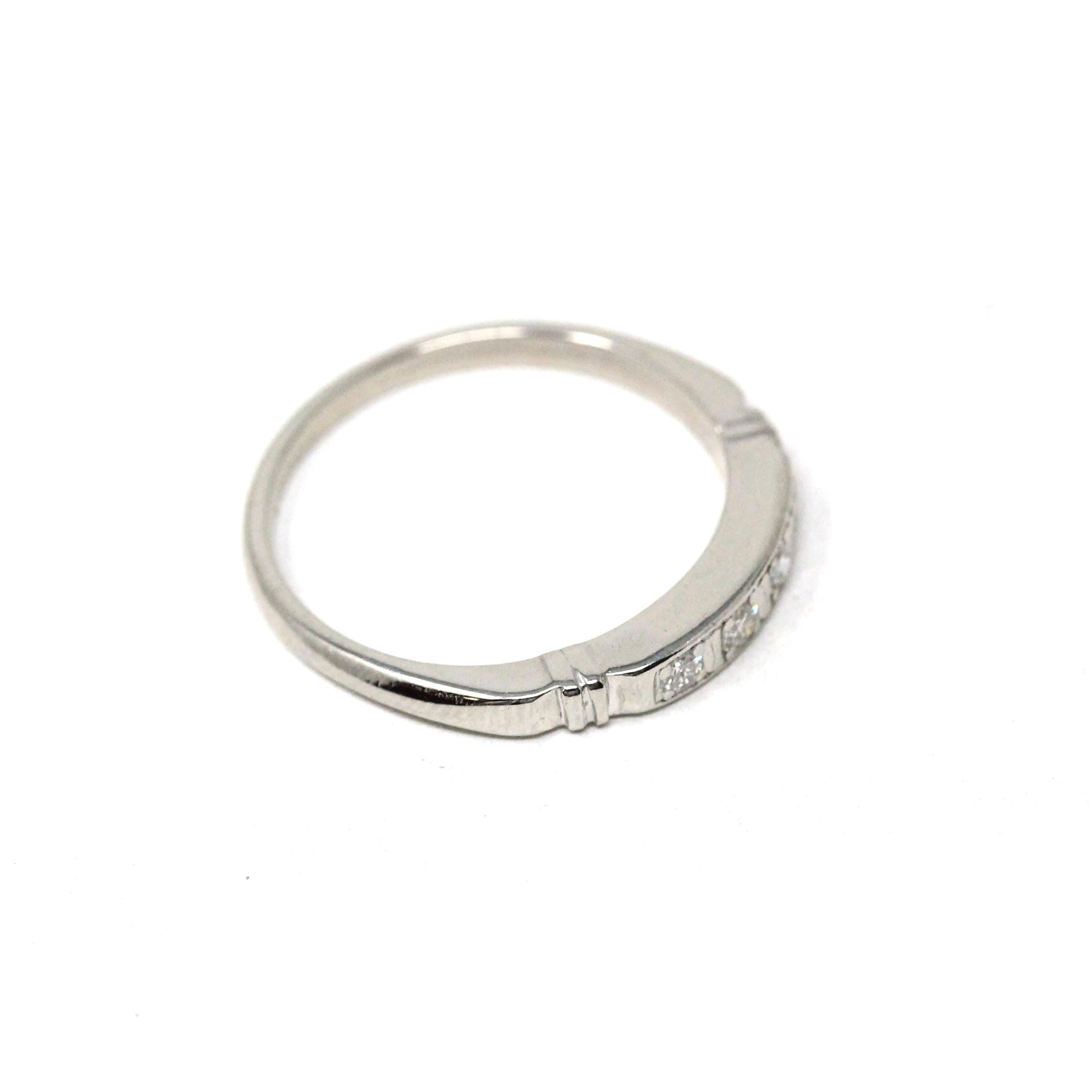 Vintage Diamond Band - Mid Century Platinum .11 CTW Natural Gemstone Wedding Ring - Circa 1950s Era Size 5 1/4 Stacking Fine Bridal Jewelry