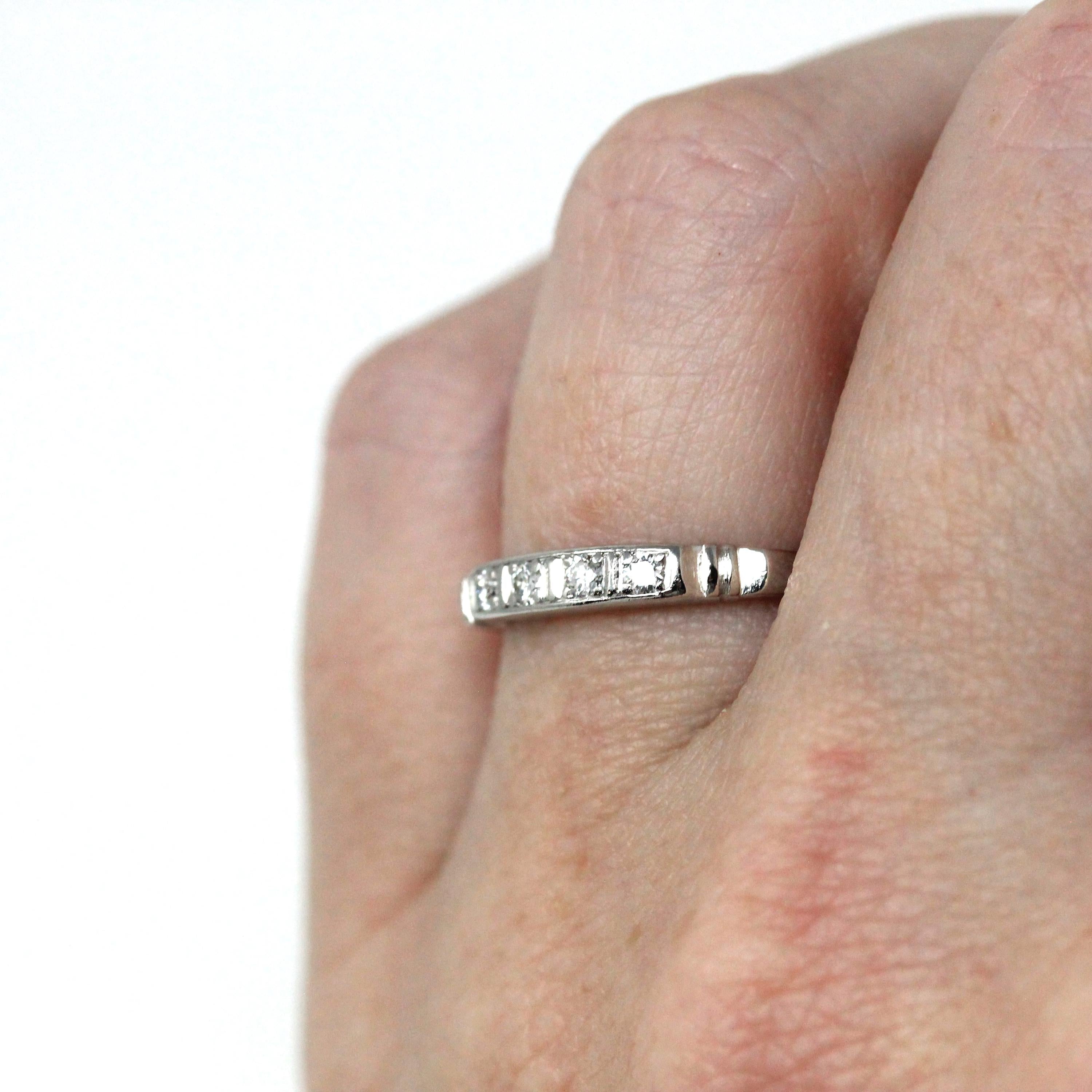 Vintage Diamond Band - Mid Century Platinum .11 CTW Natural Gemstone Wedding Ring - Circa 1950s Era Size 5 1/4 Stacking Fine Bridal Jewelry