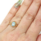 Edwardian Opal Ring - Antique 10k Yellow Gold Solitaire Natural Cabochon Gem - Circa 1900s Era Size 4 3/4 October Birthstone Fine Jewelry