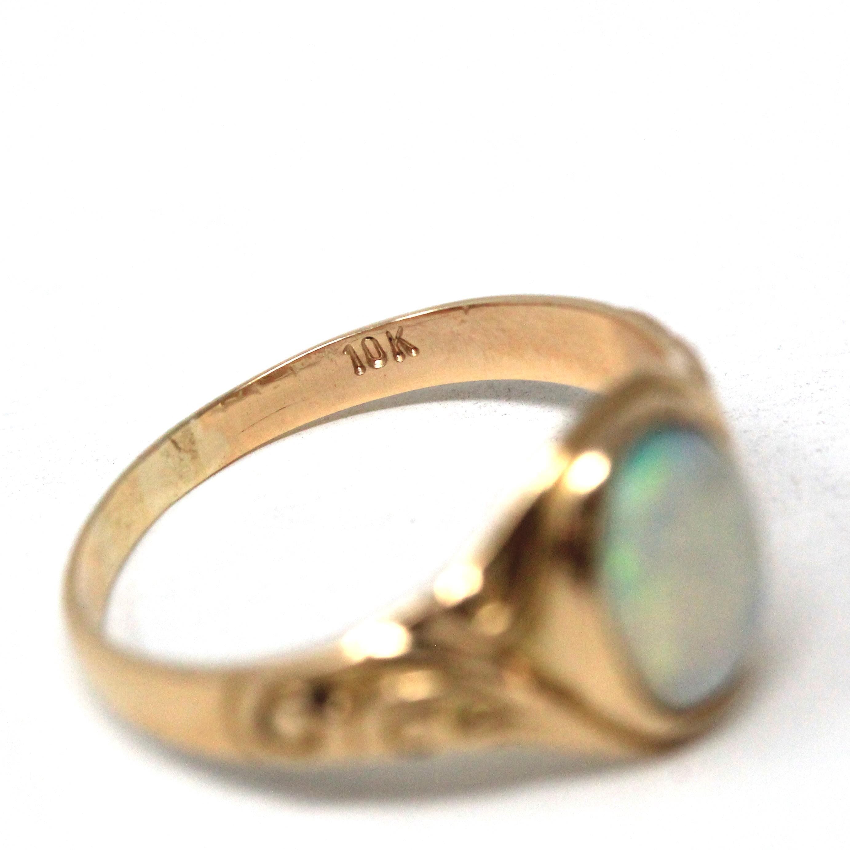 Edwardian Opal Ring - Antique 10k Yellow Gold Solitaire Natural Cabochon Gem - Circa 1900s Era Size 4 3/4 October Birthstone Fine Jewelry