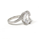 Created Spinel Ring - Retro 10k White Gold Oval Faceted White Stone - Vintage Circa 1960s Era Size 5 3/4 Fine Simulated Diamond Jewelry