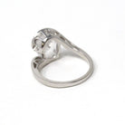 Created Spinel Ring - Retro 10k White Gold Oval Faceted White Stone - Vintage Circa 1960s Era Size 5 3/4 Fine Simulated Diamond Jewelry