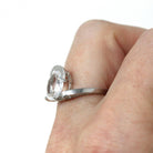 Created Spinel Ring - Retro 10k White Gold Oval Faceted White Stone - Vintage Circa 1960s Era Size 5 3/4 Fine Simulated Diamond Jewelry