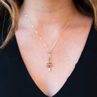 Edwardian Lavalier Necklace - Antique 10k Yellow Gold Natural Diamond Baroque Seed Pearl Gemstone Charm Pendant - Circa 1900s Fine Jewelry