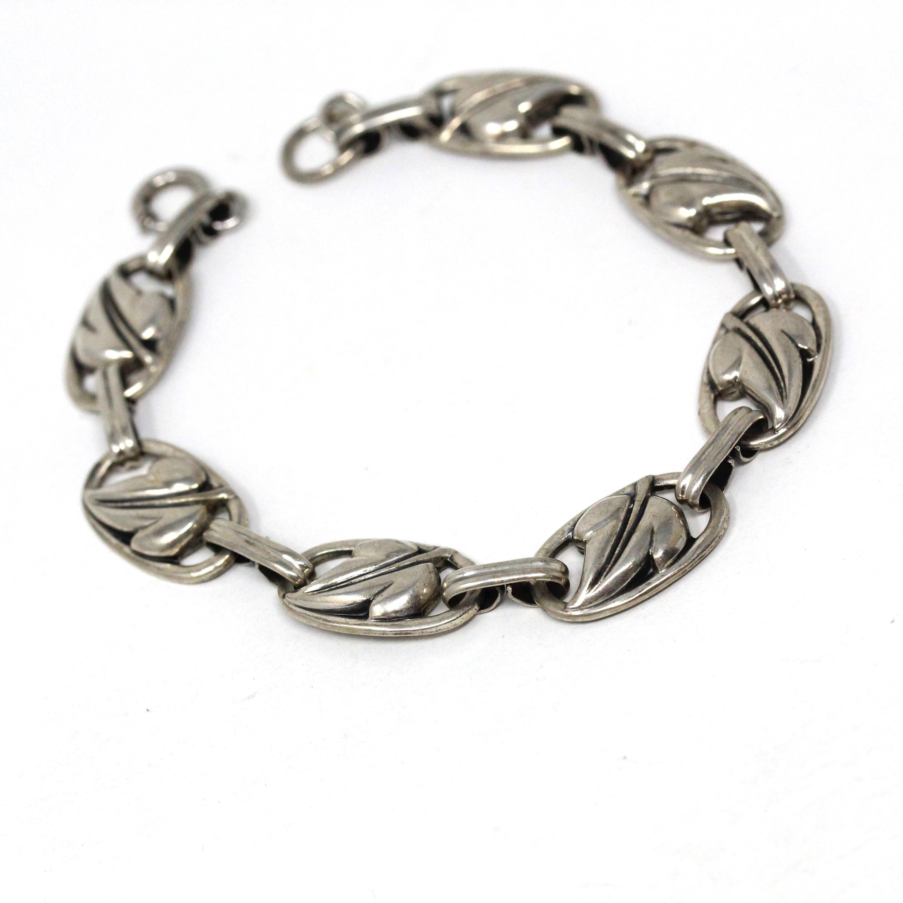 Vintage Leaf Bracelet - Mid Century Sterling Silver Nature