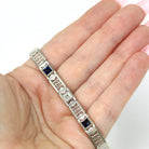 Art Deco Bracelet - Vintage 14k White Gold Simulated Sapphire Blue Glass & Diamonds - Circa 1930s Era Line Tennis Fashion Accessory Jewelry