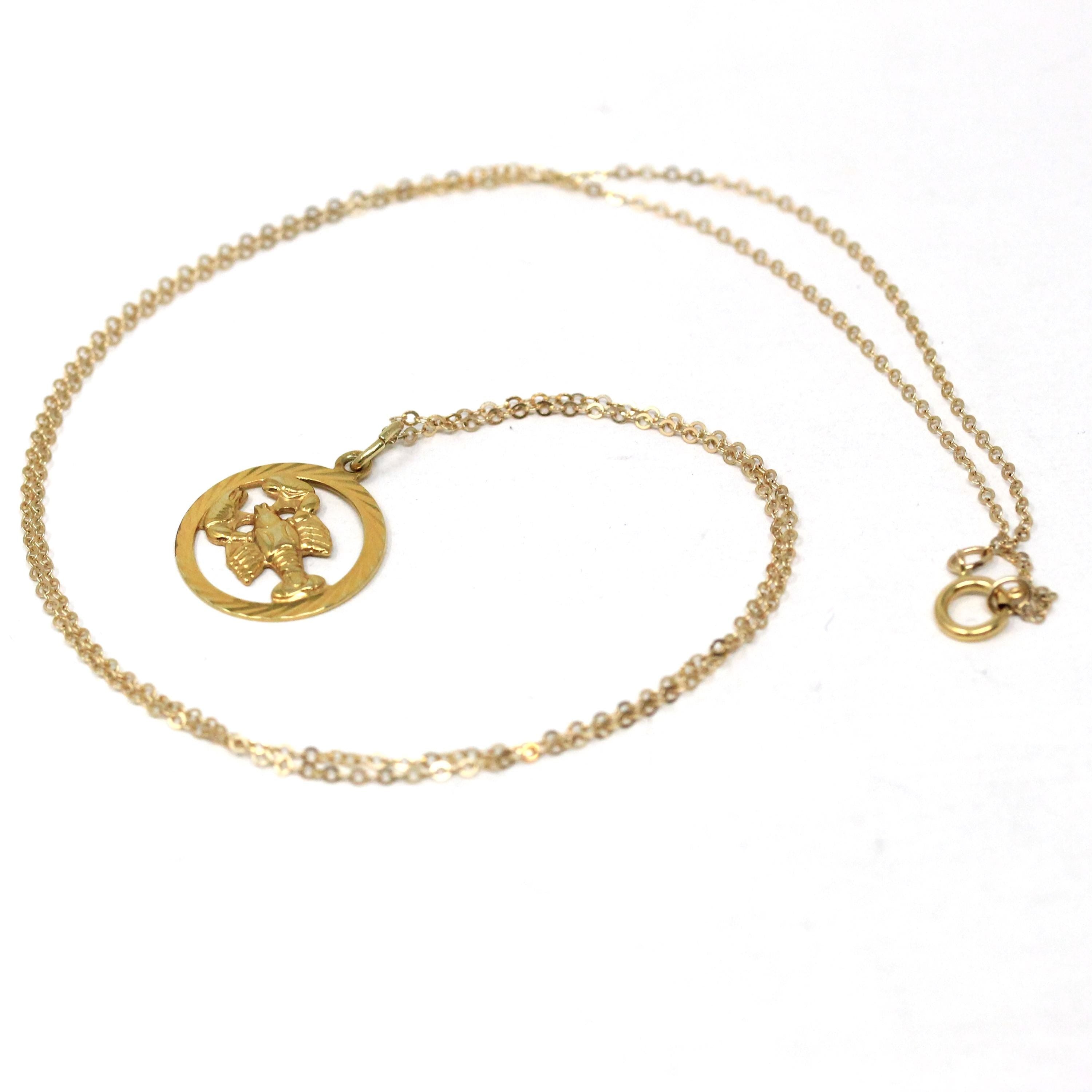 Modern Lobster Charm - Detailed 14k Yellow Gold Marine Crustacean Pendant Dainty Necklace - Circa 2000's Era Aquatic Beach Sea Fine Jewelry