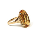 Natural Citrine Ring - Mid Century 14k Yellow Gold Oval Faceted Gemstone - Vintage Circa 1940s Era Size 5 November Birthstone Fine Jewelry