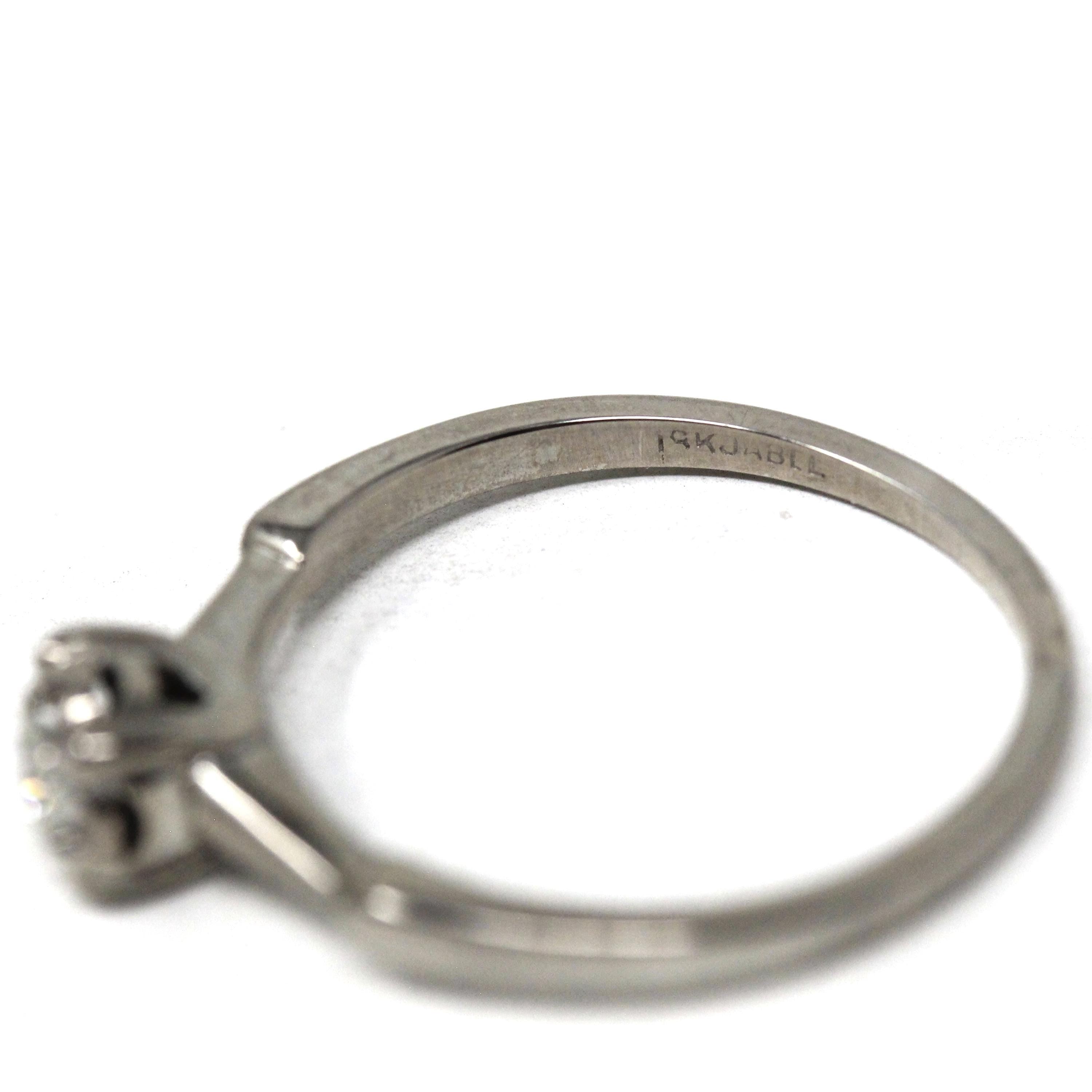 Mid Century Ring - Vintage 18k White Gold Solitaire Diamond Engagement - Circa 1950s Era Size 7 1/4 Illusion Head Fine Statement Jewelry