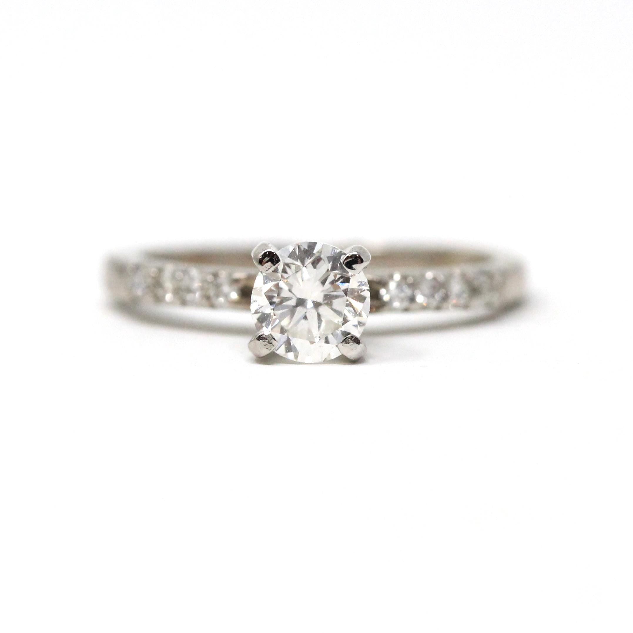 Diamond Engagement Ring - Modern 14k White Gold Natural Round Brilliant Cut Gems - Vintage Estate Era Size 5 Bridal Fine Statement Jewelry