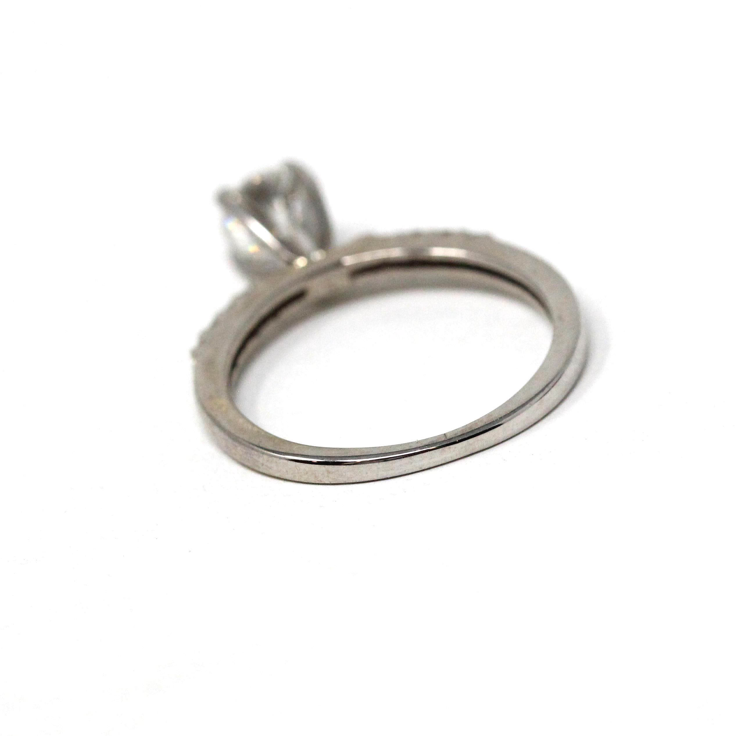 Diamond Engagement Ring - Modern 14k White Gold Natural Round Brilliant Cut Gems - Vintage Estate Era Size 5 Bridal Fine Statement Jewelry