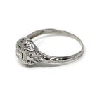 Vintage Diamond Ring - Art Deco 18k White Gold Natural Old European Solitaire Engagement - Circa 1930s Era Size 7 1/4 Filigree Fine Jewelry