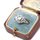 Vintage Diamond Ring - Art Deco 18k White Gold Natural Old European Solitaire Engagement - Circa 1930s Era Size 7 1/4 Filigree Fine Jewelry
