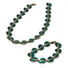 Vintage Enamel Jewelry Set - Mid Century Sterling Silver Green Enamel Leaf Links Necklace Bracelet - Circa 1950s Era David Anderson Jewelry