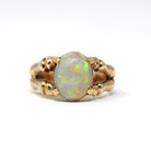 Vintage Opal Ring - Retro Era 10k Yellow Gold Natural Oval Gemstone Bamboo Branch Statement - Circa 1970s Size 6 1/4 Brutalist Fine Jewelry
